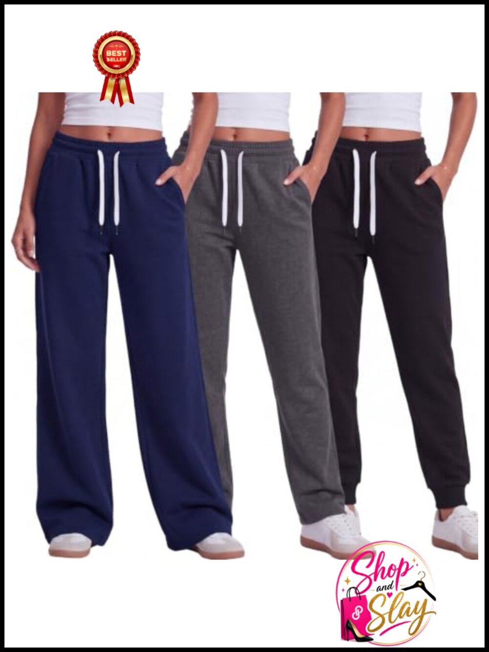 3-Pack Women's Lightweight Fleece Sweatpants Set Wide Leg Straight Jogger
